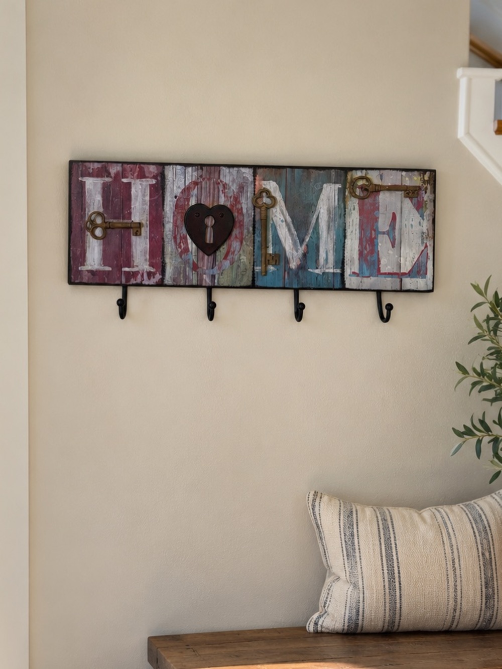 Rustic HOME Wall Key Holder Rack Hooks Farmhouse Cottagecore Home Decor entryway